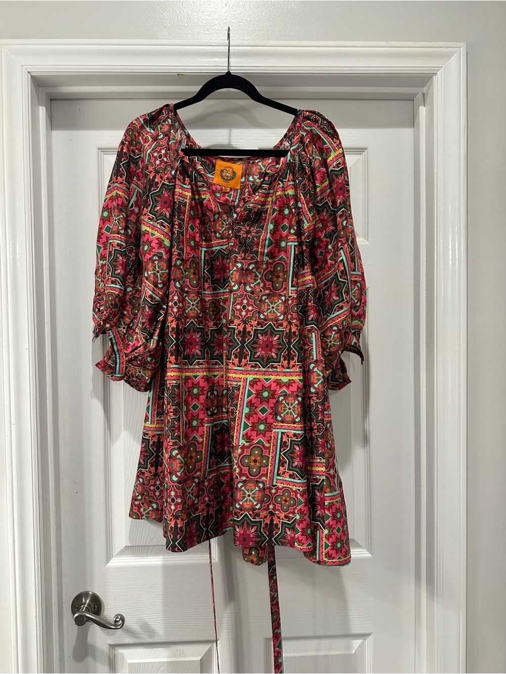 Printed Mini Tunic Dress in Pink and Green